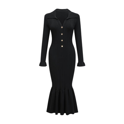 Priscille black ruffled midi dress (US Only)