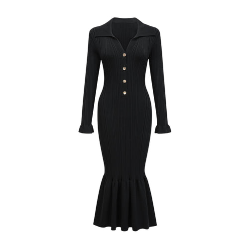 Priscille black ruffled midi dress (US Only)