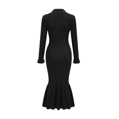 Priscille black ruffled midi dress (US Only)