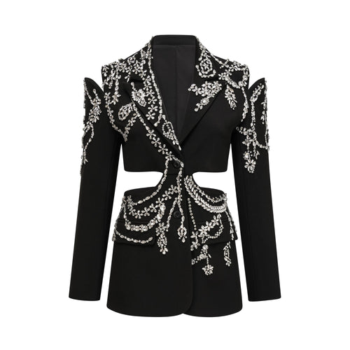Audrey black crystal-embellished cut-out jacket