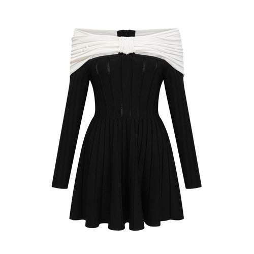 Justine black off-shoulder bow knit mini dress (US Only)