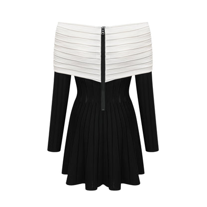 Justine black off-shoulder bow knit mini dress (US Only)