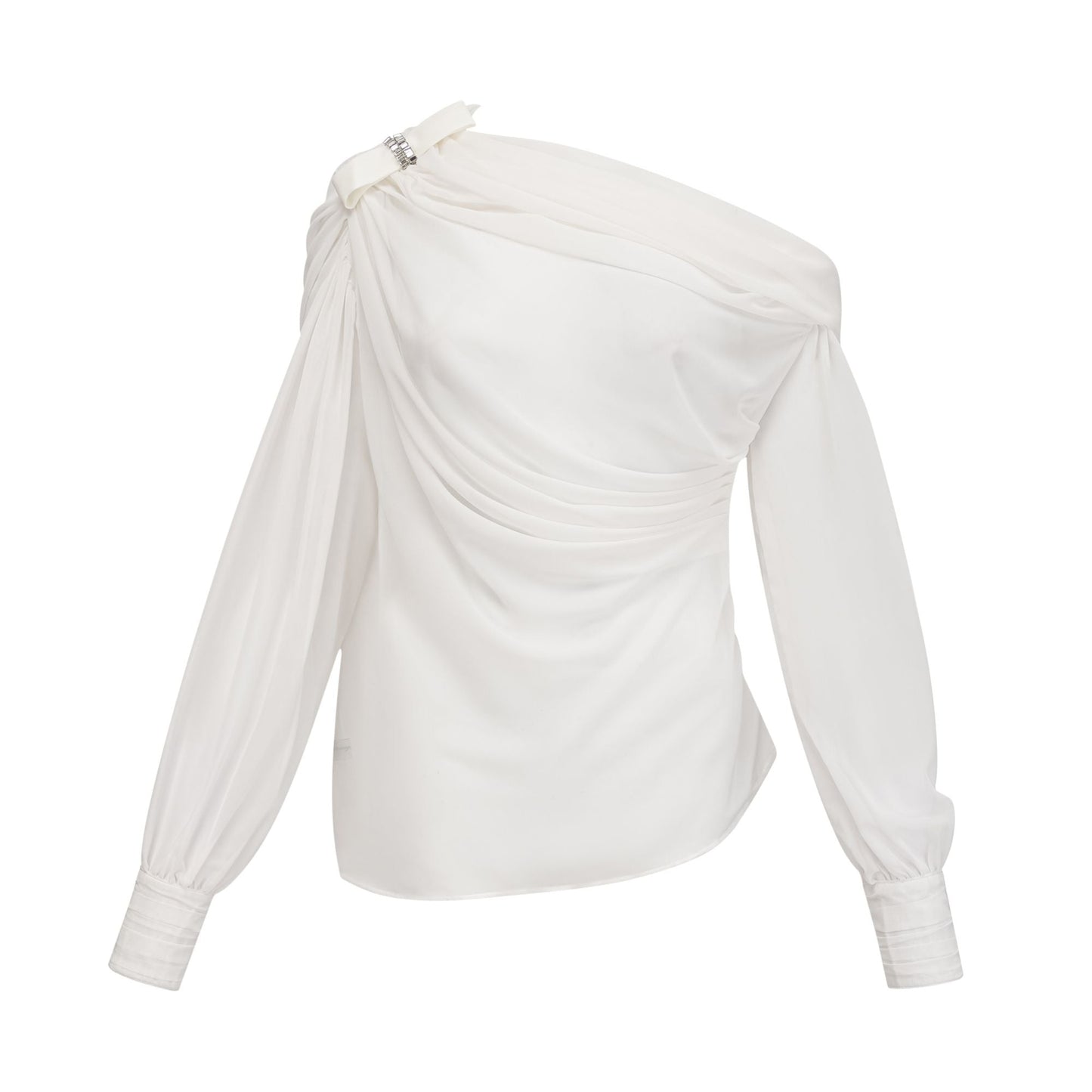 Andrea asymmetric tulle blouse & skirt matching set in White