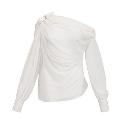 Andrea asymmetric tulle blouse & skirt matching set in White