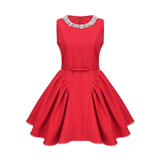 Léonie red embellished pleated mini dress