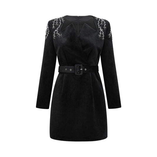 Émilie black crystal-embellished velvet mini dress (US Only)