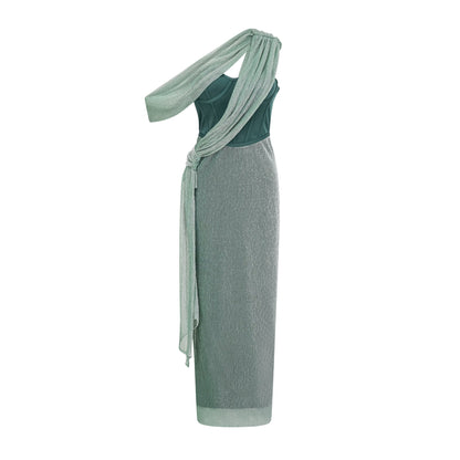 Delphine green ribbon-design corset maxi dress