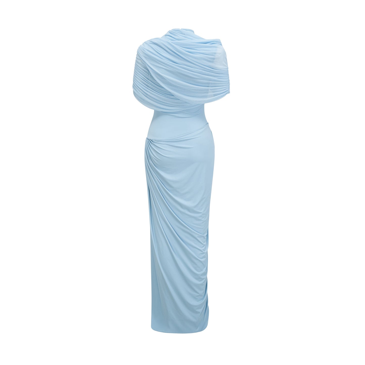 Catherine asymmetric pleated maxi dress in Baby-blue