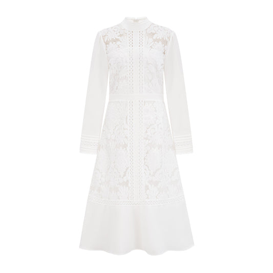 Madeleine white panelled embroidery midi dress