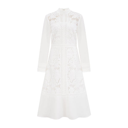 Madeleine white panelled embroidery midi dress