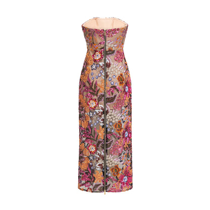 Thérèse sequin-embellished embroidered floral colorful midi dress