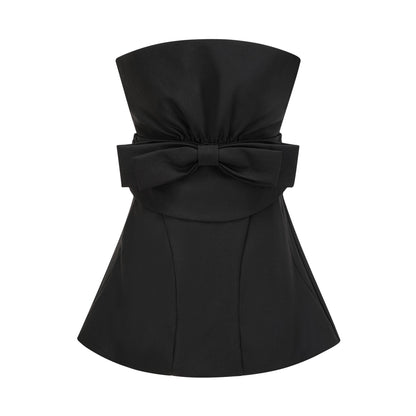 Caribe black bowknot off-shoulder mini dress
