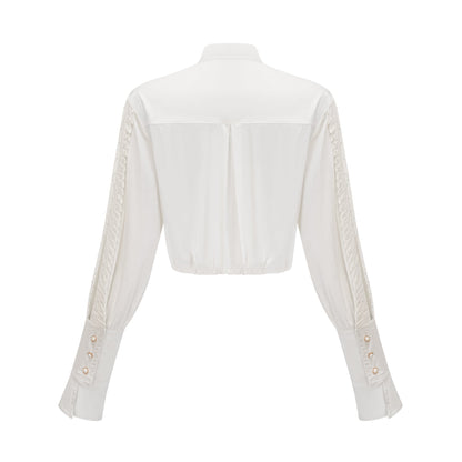 Céleste white pleated scarf-collar shirt