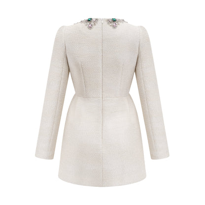 Pauline white tweed bead-embellished mini dress