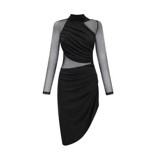 Clarisse semi-sheer ruched midi dress (US Only)