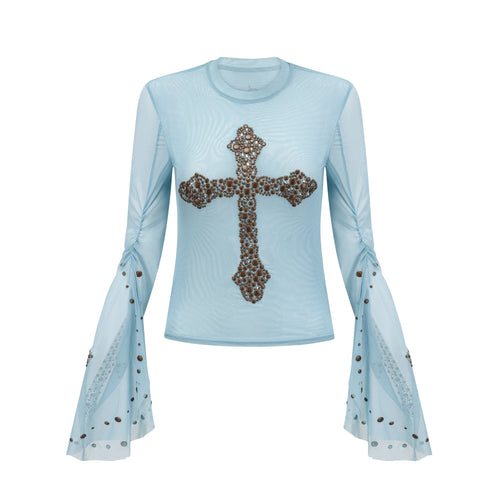 Émmanuelle semi-sheer stud-embellished top