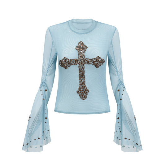Émmanuelle semi-sheer stud-embellished top