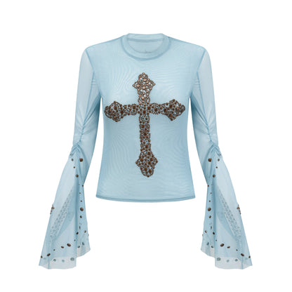 Émmanuelle semi-sheer stud-embellished top