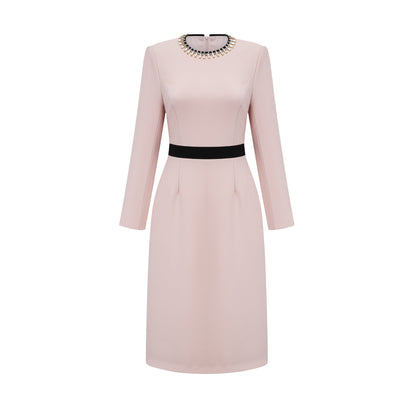 Anaïs pink crystal color-blocked midi dress