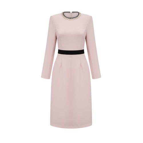 Anaïs pink crystal color-blocked midi dress