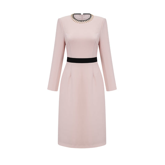 Anaïs pink crystal color-blocked midi dress