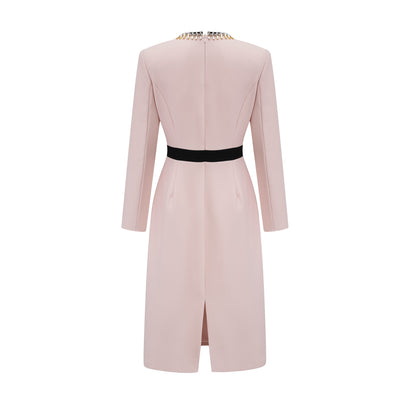 Anaïs pink crystal color-blocked midi dress