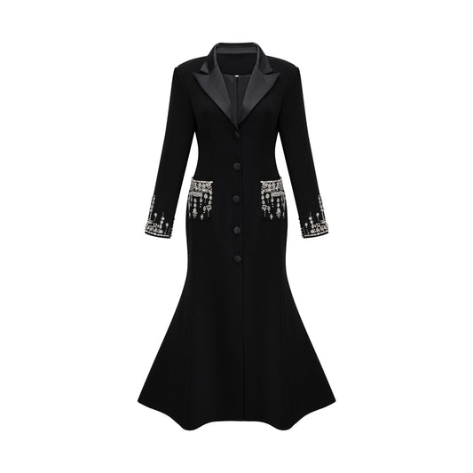 Diane black embellished maxi blazer dress