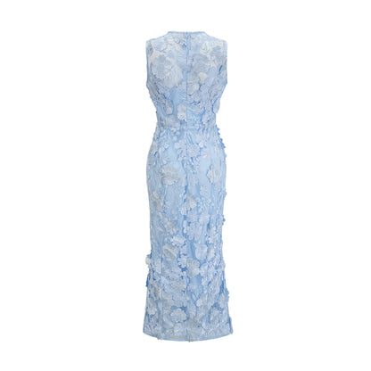 Herta blue floral-appliqué midi dress