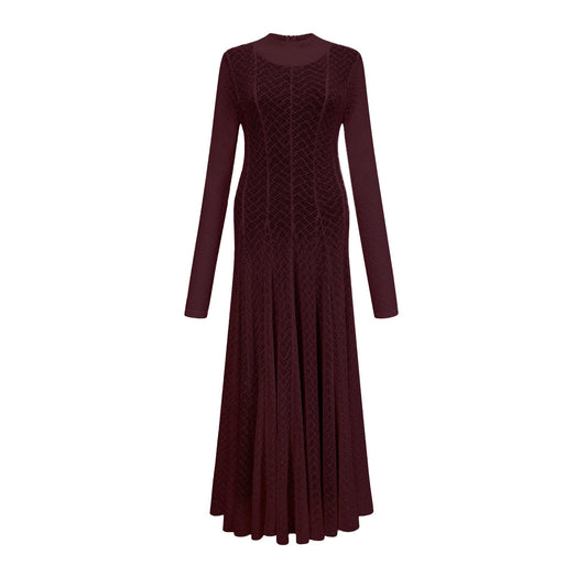 Athena wavy-pattern lace maxi dress in Red
