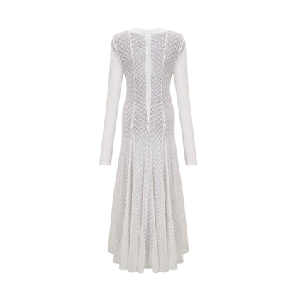 Athena wavy-pattern lace maxi dress in White