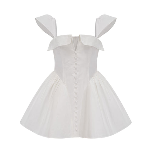 Julie white folded-neck bonded sleeveless mini dress