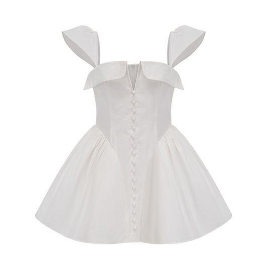 Julie white folded-neck bonded sleeveless mini dress