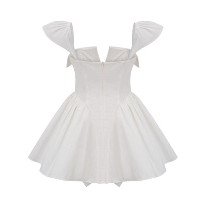 Julie white folded-neck bonded sleeveless mini dress