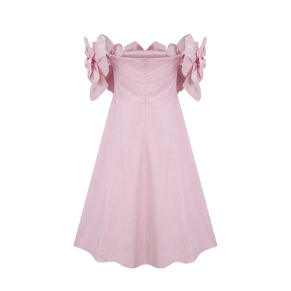 Juliette pink off-shoulder 3D-petal midi dress