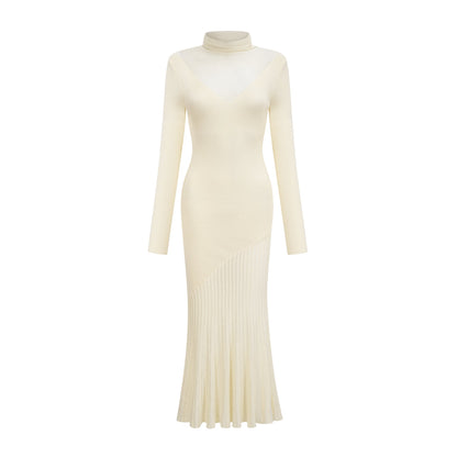 Émeline white knitted pleated midi dress