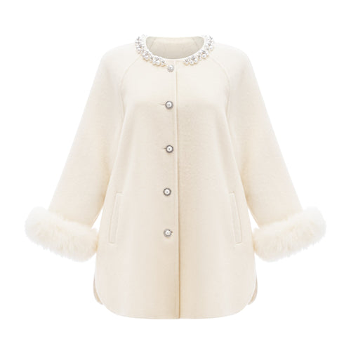 Frédérique white wool fur embellished coat