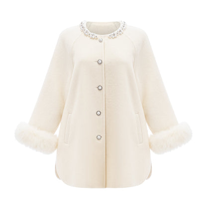 Frédérique white wool fur embellished coat