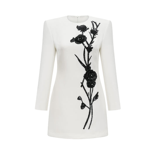 Vanessa white faux-flower embellished mini dress