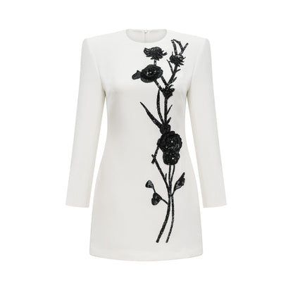 Vanessa white faux-flower embellished mini dress
