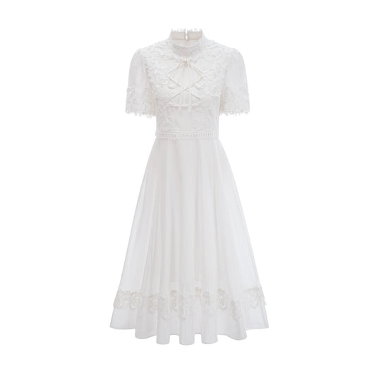 Patricia white floral-lace midi dress