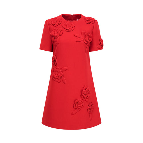 Calista red floral-detail short-sleeve mini dress