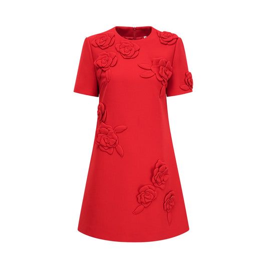 Calista red floral-detail short-sleeve mini dress