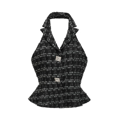 Axelle black checked tweed vest top & skirt matching set