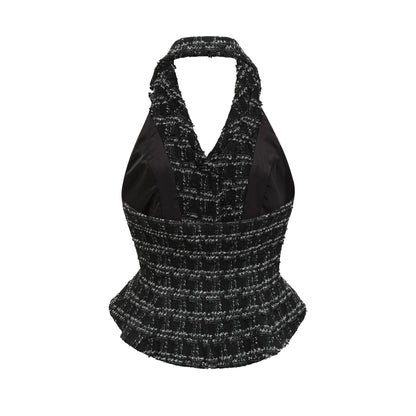 Axelle black checked tweed vest top & skirt matching set