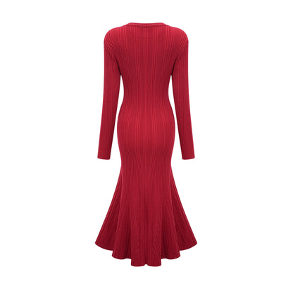 Anaxarete red embellished knitted midi dress