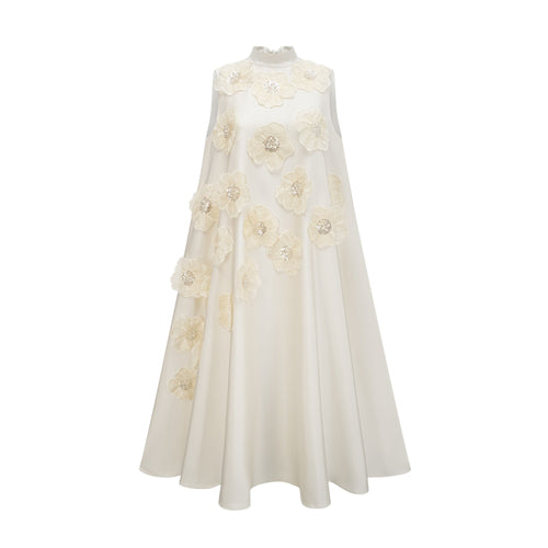 Émilie sleeveless floral-applique midi dress in White