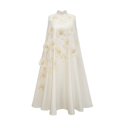 Émilie sleeveless floral-applique midi dress in White