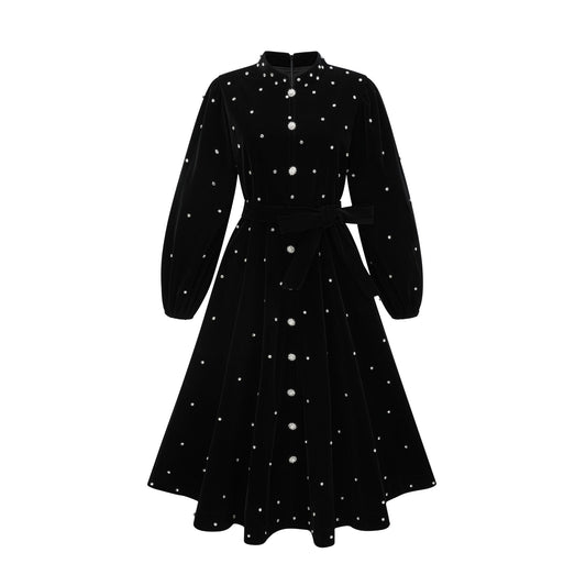 Lola black embellished velvet midi dress (US Only)