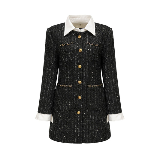 Audrey black sequin panelled tweed mini dress