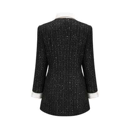 Audrey black sequin panelled tweed mini dress